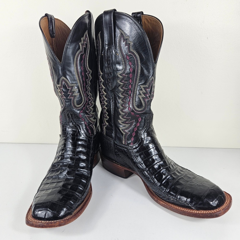 Lucchese Owen CY1050.W8 Ultra Belly Caiman Cowboy Boots Black USA Men 8.5 D +Bag